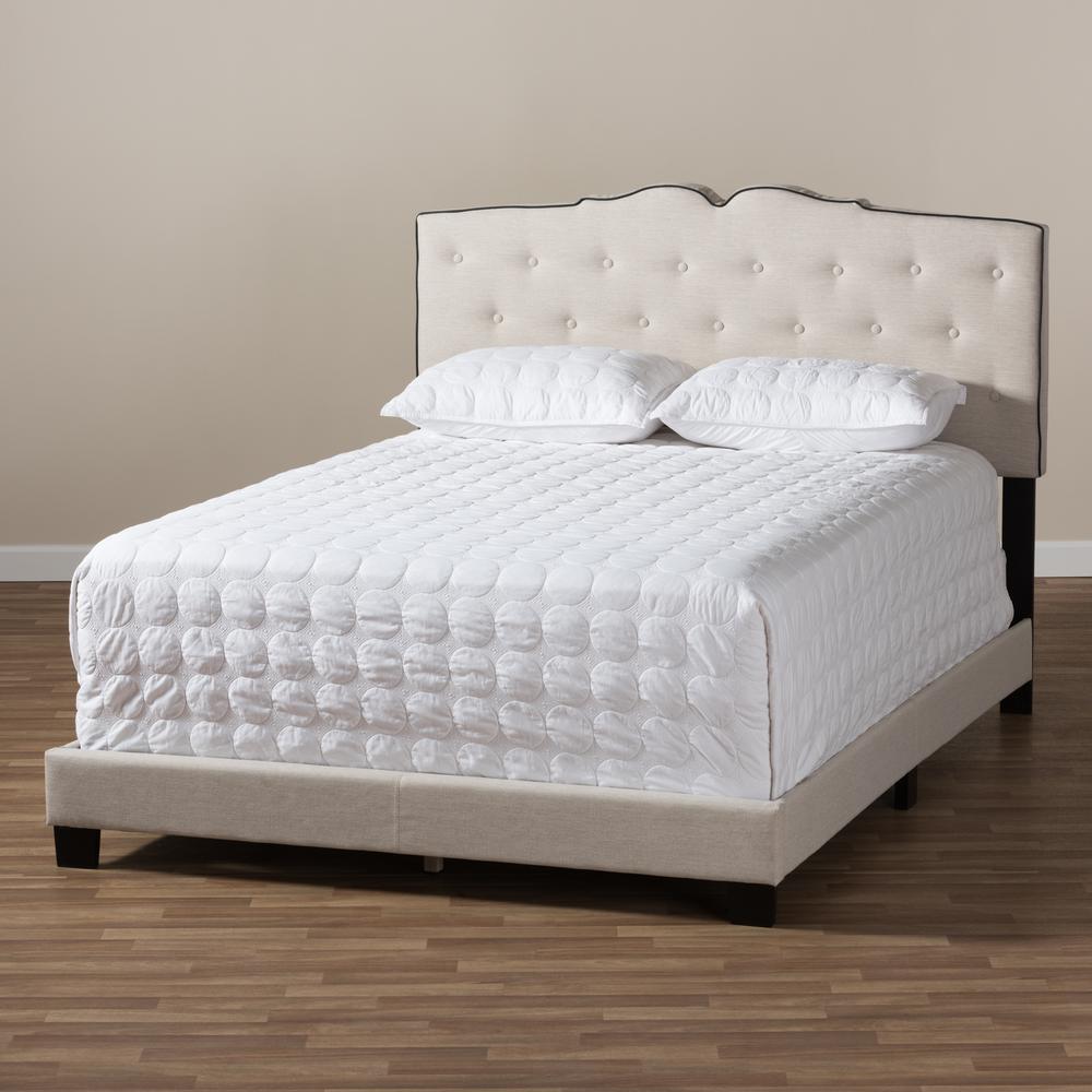 Vivienne Modern and Contemporary Light Beige Fabric Upholstered King Size Bed. Picture 17