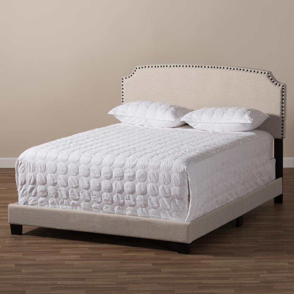 Odette Modern and Contemporary Light Beige Fabric Upholstered King Size Bed. Picture 17