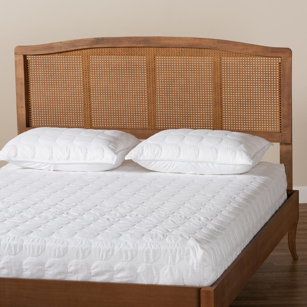 Baxton Studio Marieke Mid-Century Modern Ash Wanut Finished Wood and Synthetic Rattan King Size Headboard. Picture 15