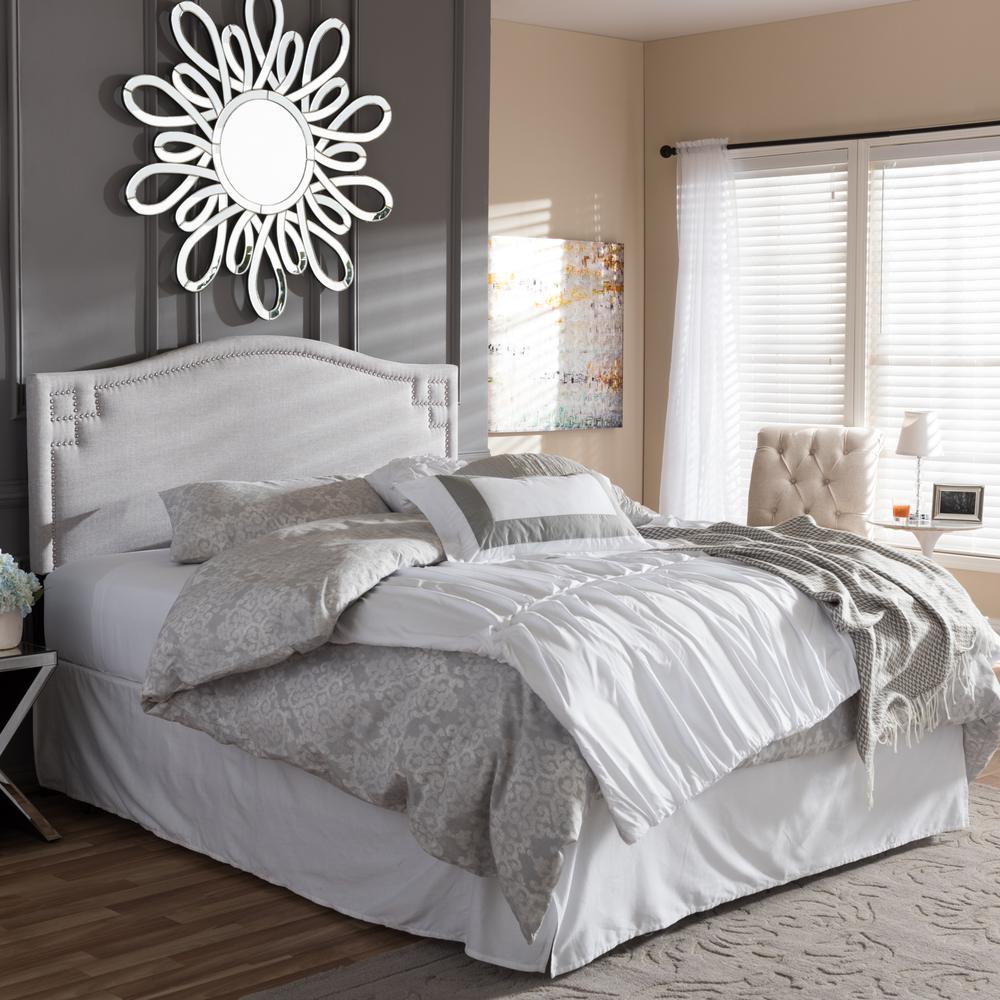 Grayish Beige Fabric Upholstered Queen Size Headboard. Picture 5
