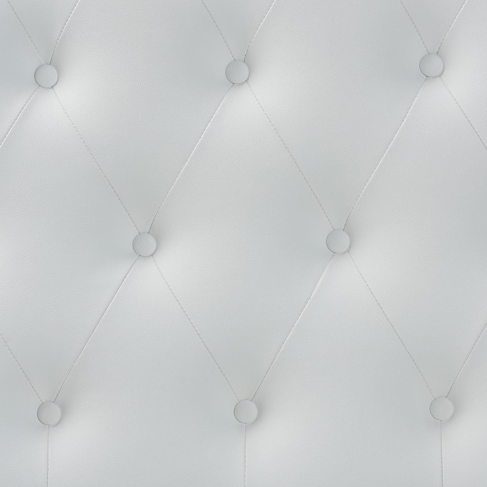 Queen Size White Faux Leather Upholstered Button-tufted Scalloped Headboard. Picture 4