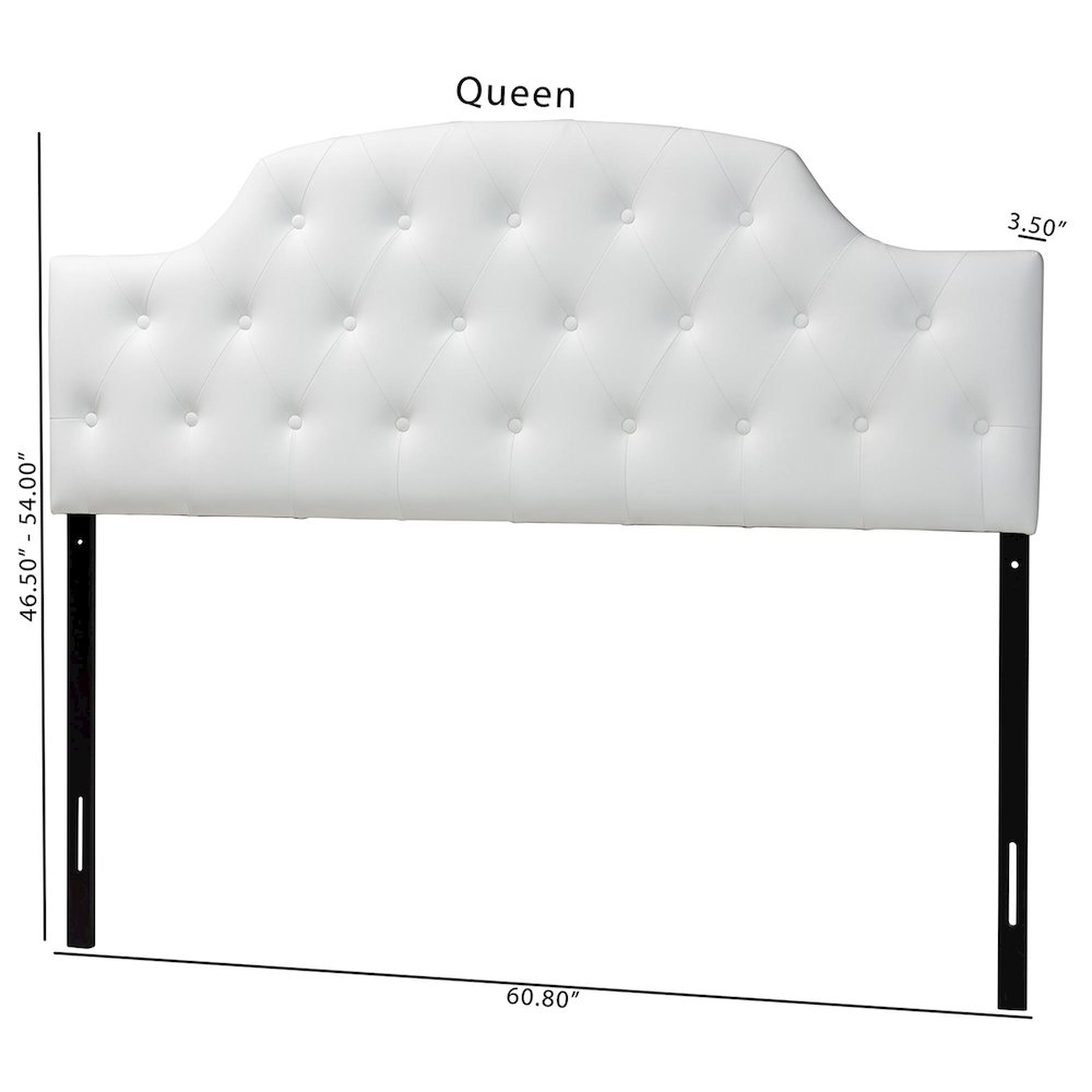 Queen Size White Faux Leather Upholstered Button-tufted Scalloped Headboard. Picture 7
