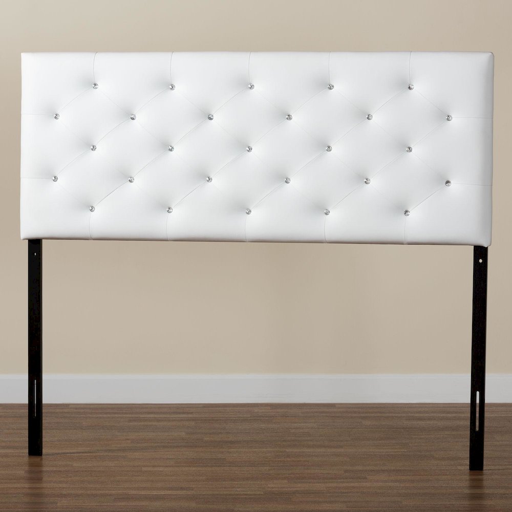 White Faux Leather Upholstered Button-tufted Full Size Headboard. Picture 6