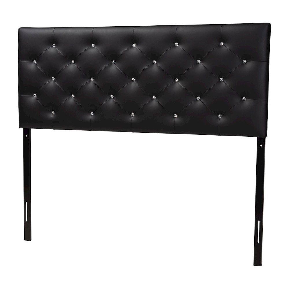 Black Faux Leather Upholstered Button-tufted Full Size Headboard. Picture 2