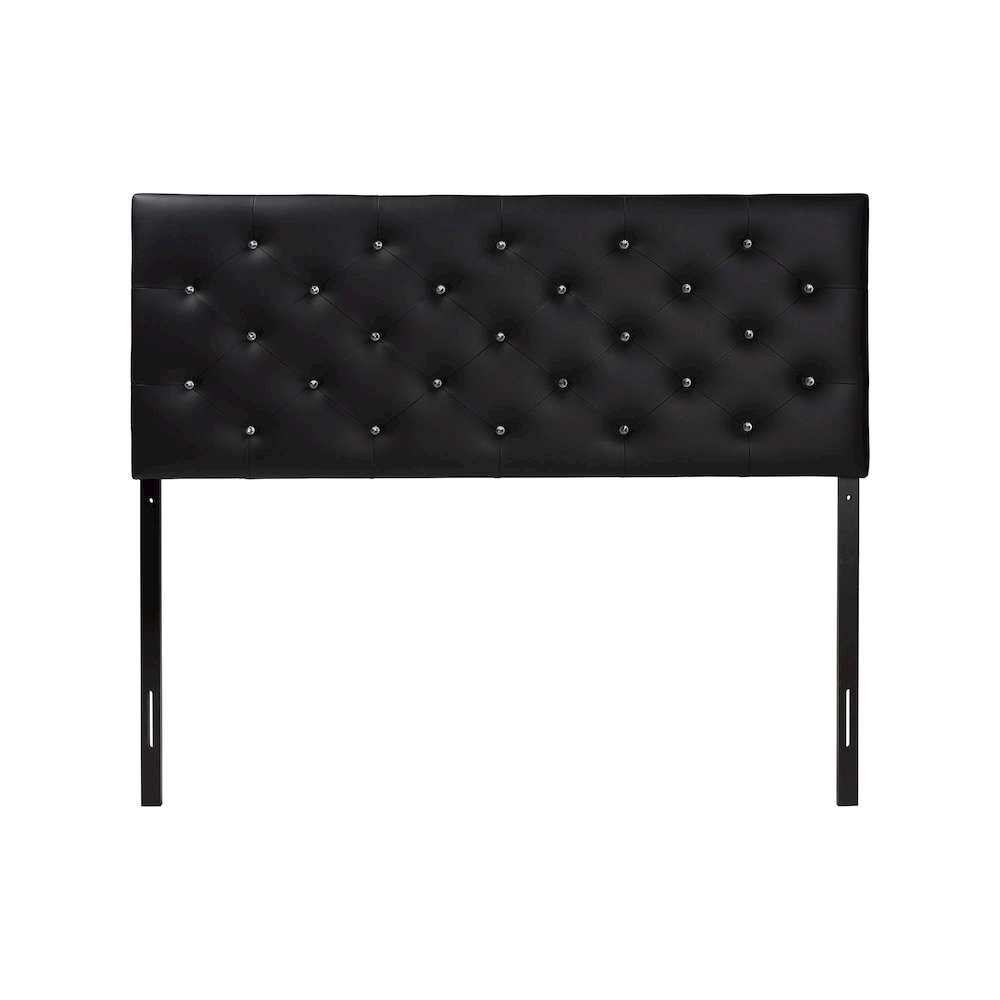 Black Faux Leather Upholstered Button-tufted Full Size Headboard. Picture 3