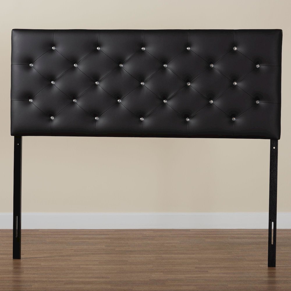 Black Faux Leather Upholstered Button-tufted Full Size Headboard. Picture 6