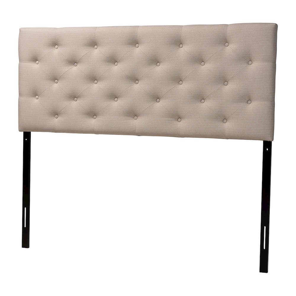 Light Beige Fabric Upholstered Button-tufted Queen Size Headboard. Picture 1