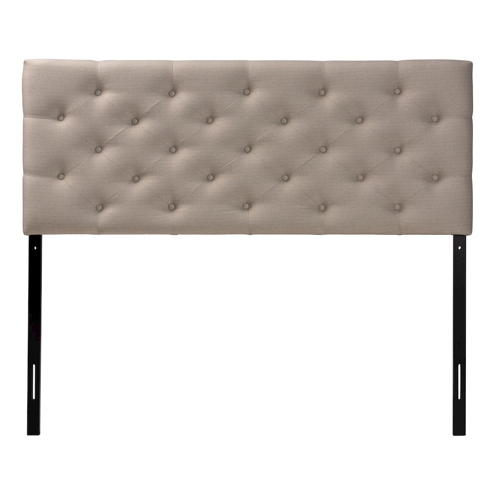 Light Beige Fabric Upholstered Button-tufted Queen Size Headboard. Picture 3