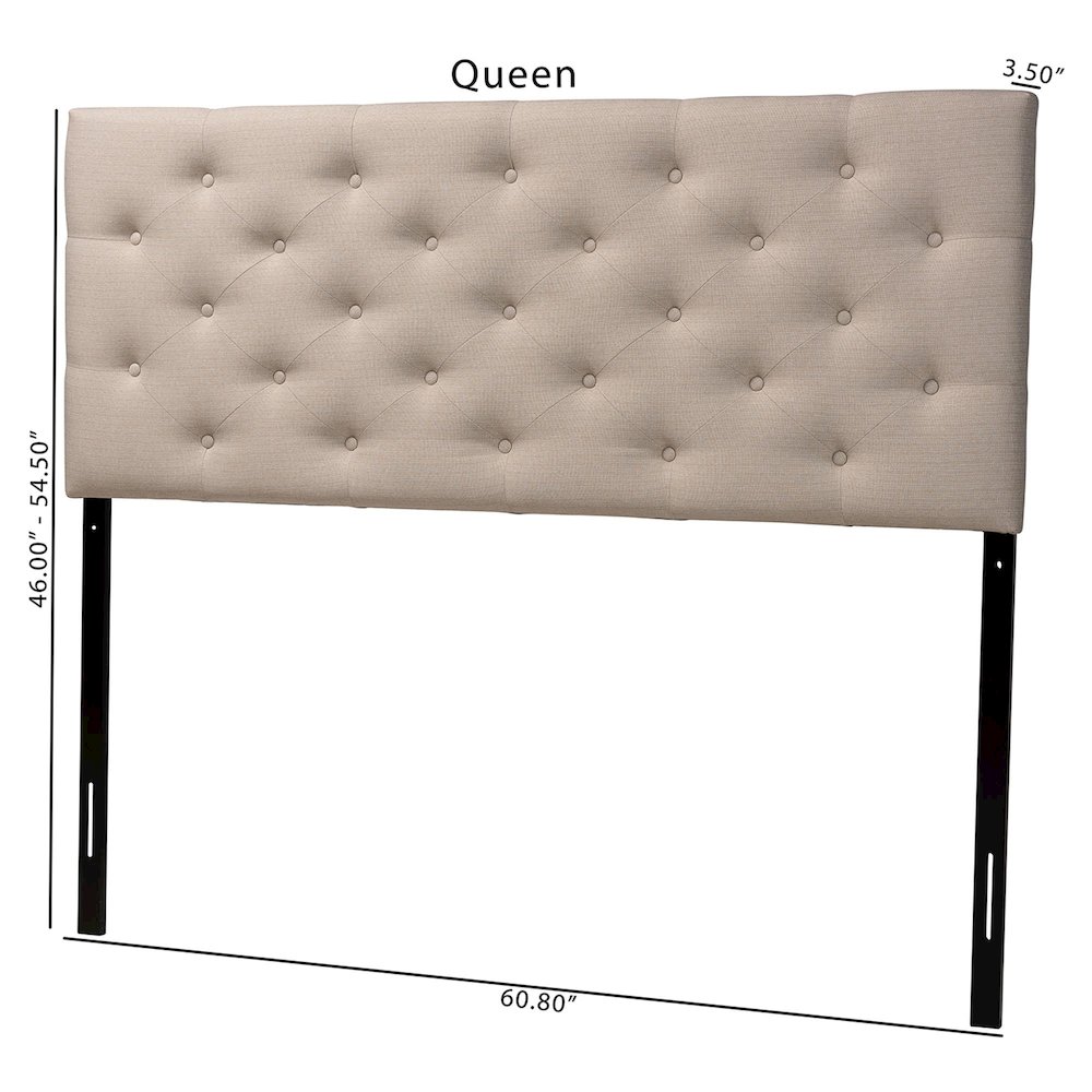 Light Beige Fabric Upholstered Button-tufted Queen Size Headboard. Picture 7