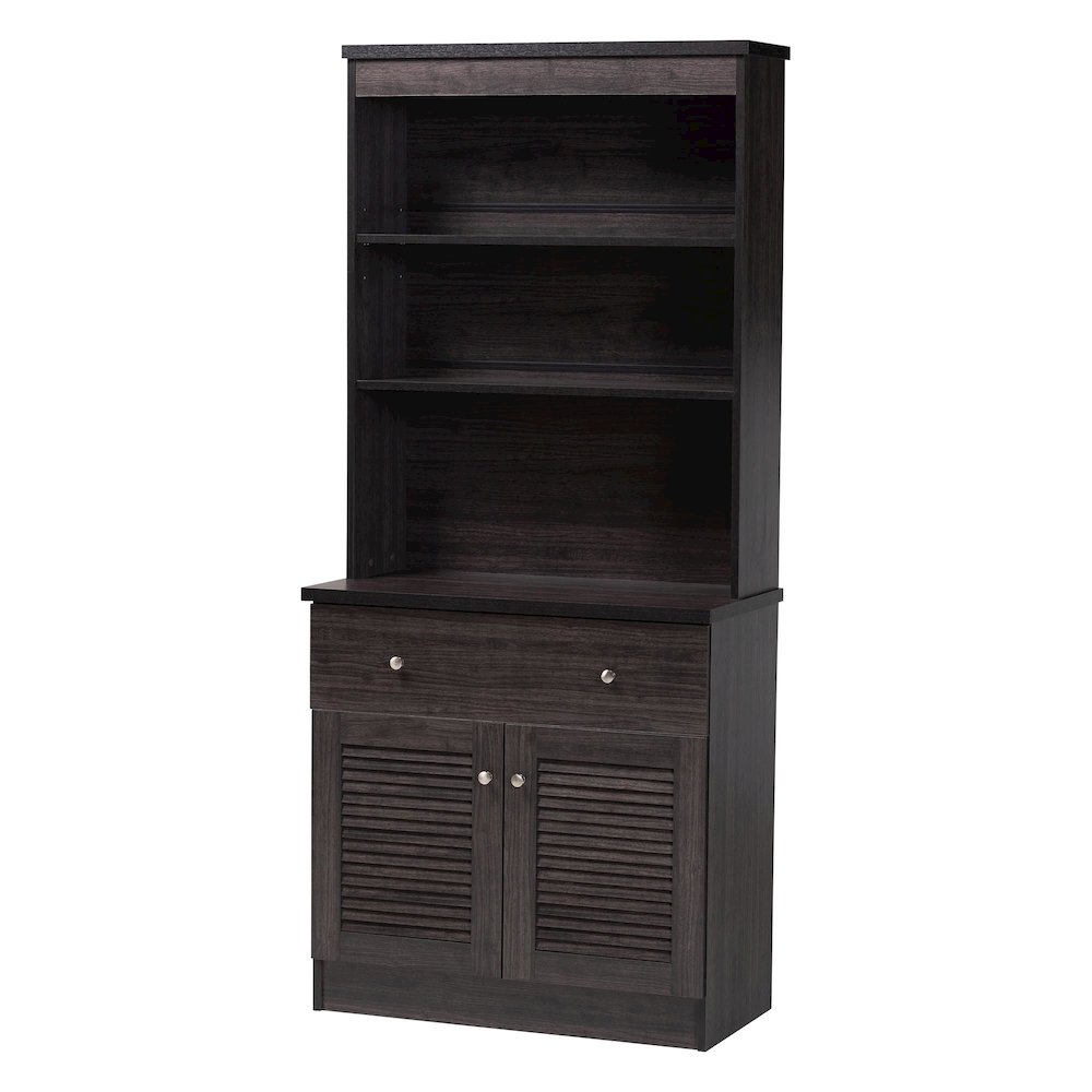 Agni Modern and Contemporary Dark Brown Buffet and Hutch Kitchen Cabinet. Picture 1