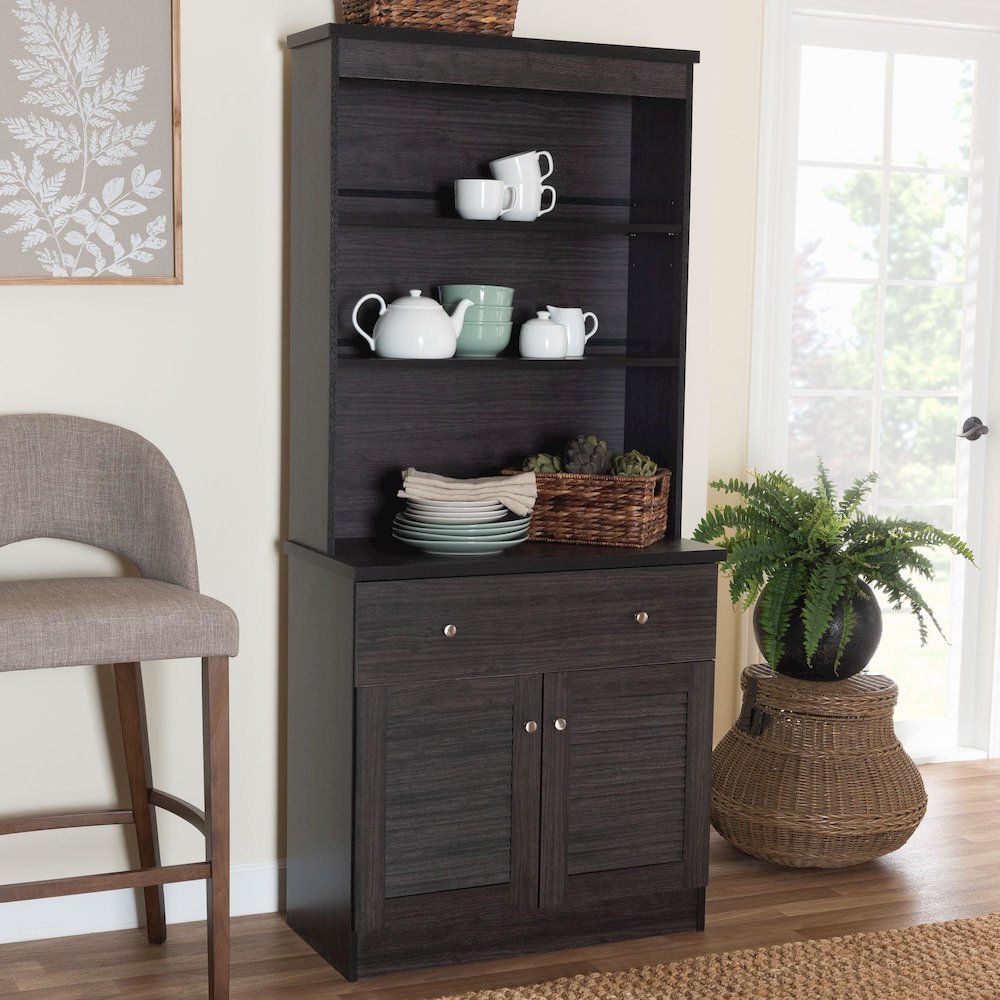 Agni Modern and Contemporary Dark Brown Buffet and Hutch Kitchen Cabinet. Picture 8