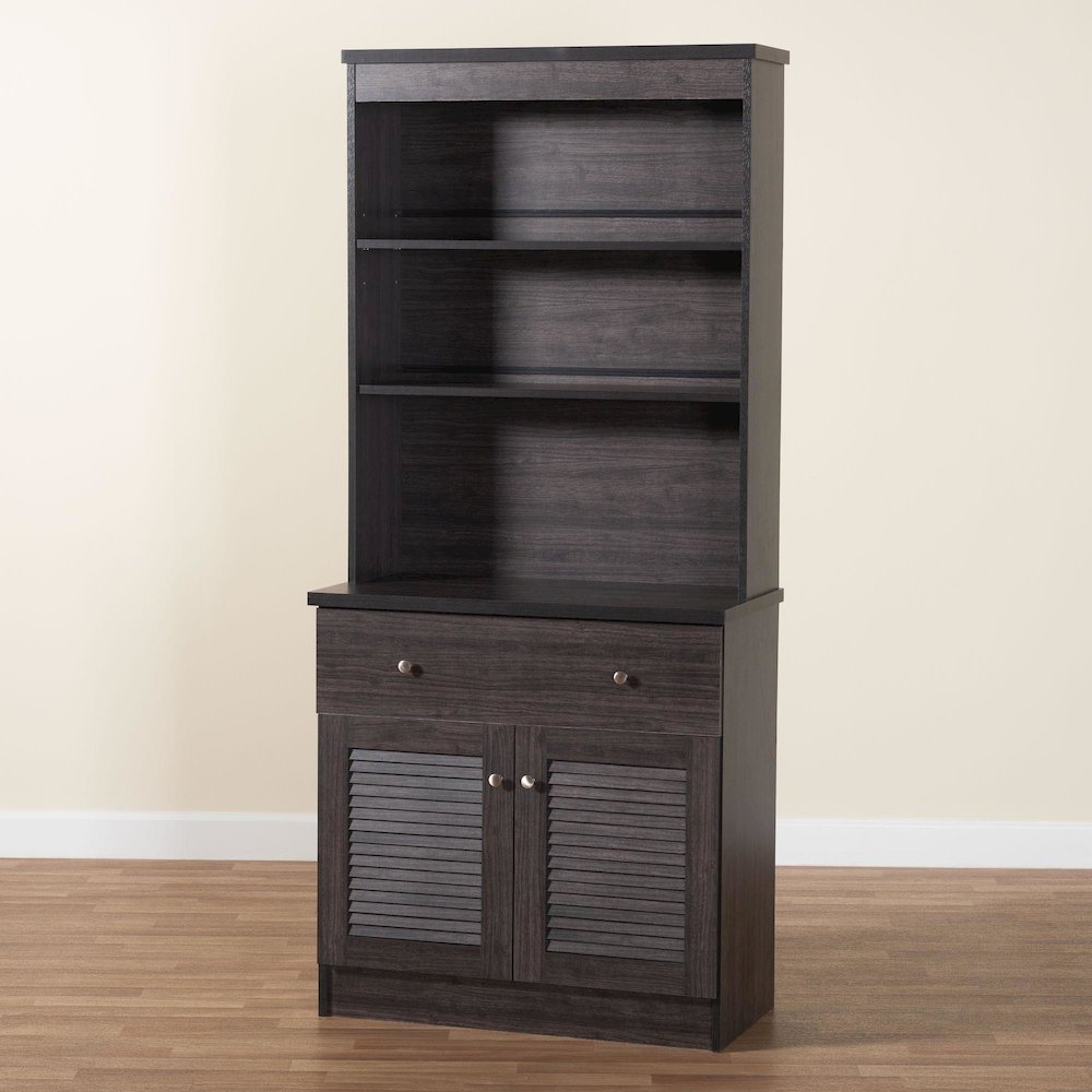 Agni Modern and Contemporary Dark Brown Buffet and Hutch Kitchen Cabinet. Picture 9