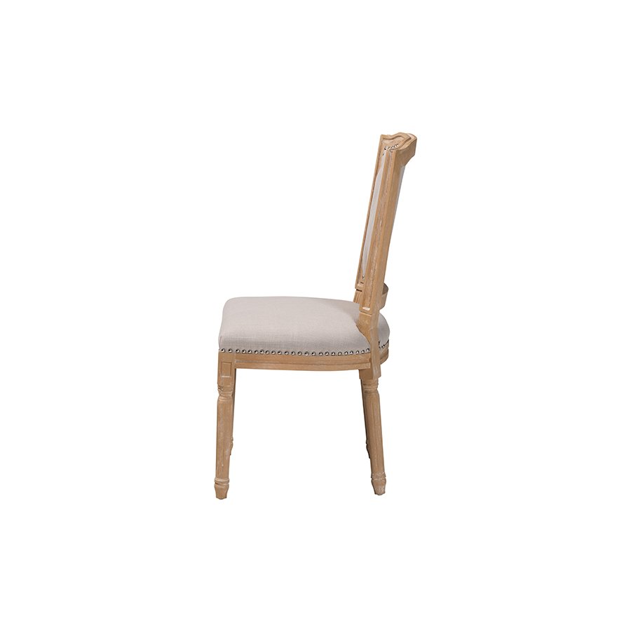 Cottage Weathered Oak Beige Fabric Button-tufted Upholstered Dining Chair. Picture 3