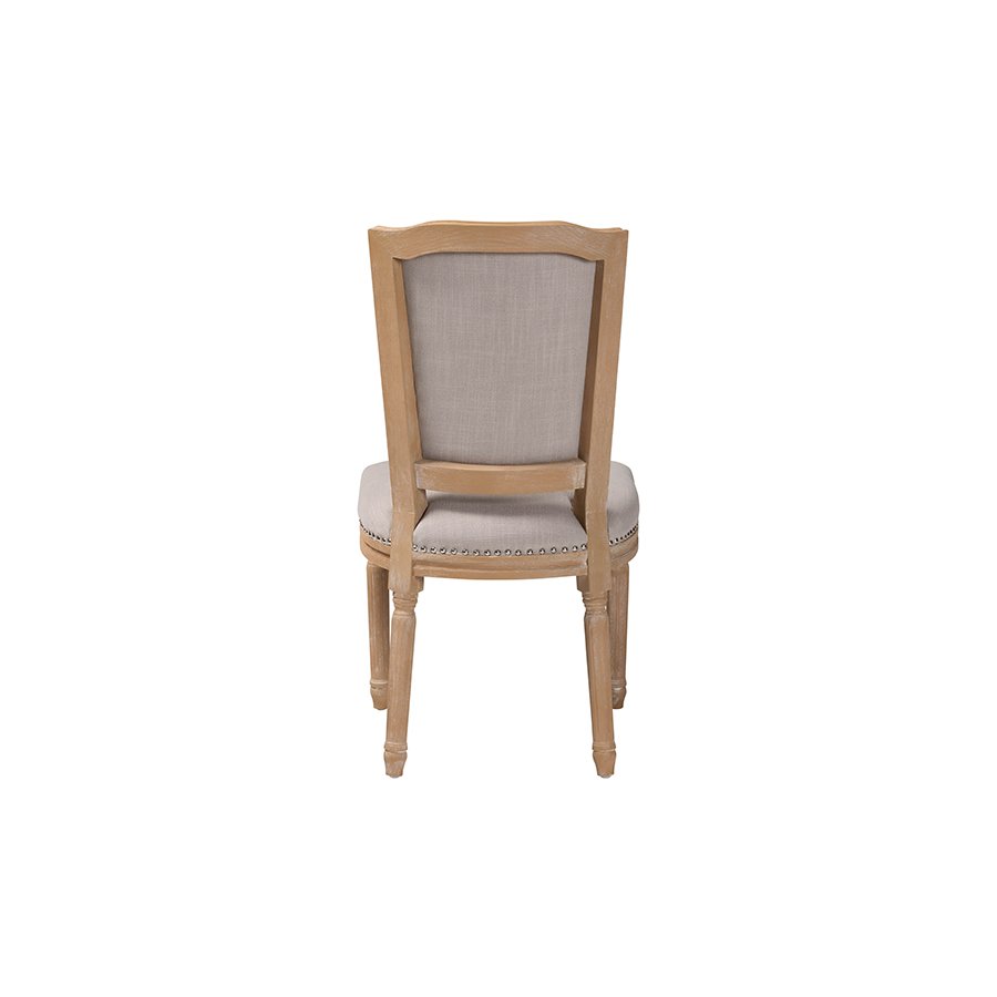Cottage Weathered Oak Beige Fabric Button-tufted Upholstered Dining Chair. Picture 4