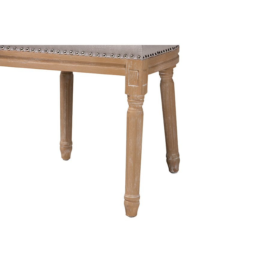 Cottage Weathered Oak Beige Fabric Button-tufted Upholstered Dining Chair. Picture 6