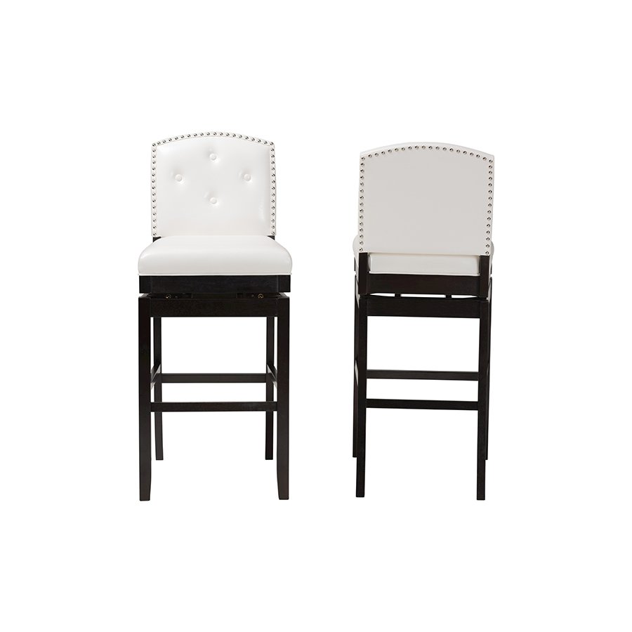White Faux Leather Button-tufted Upholstered Swivel Bar Stool (Set of 2). Picture 2