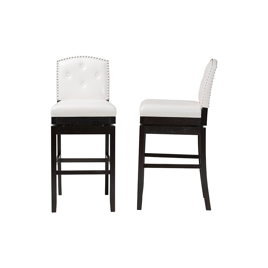 White Faux Leather Button-tufted Upholstered Swivel Bar Stool (Set of 2). Picture 3