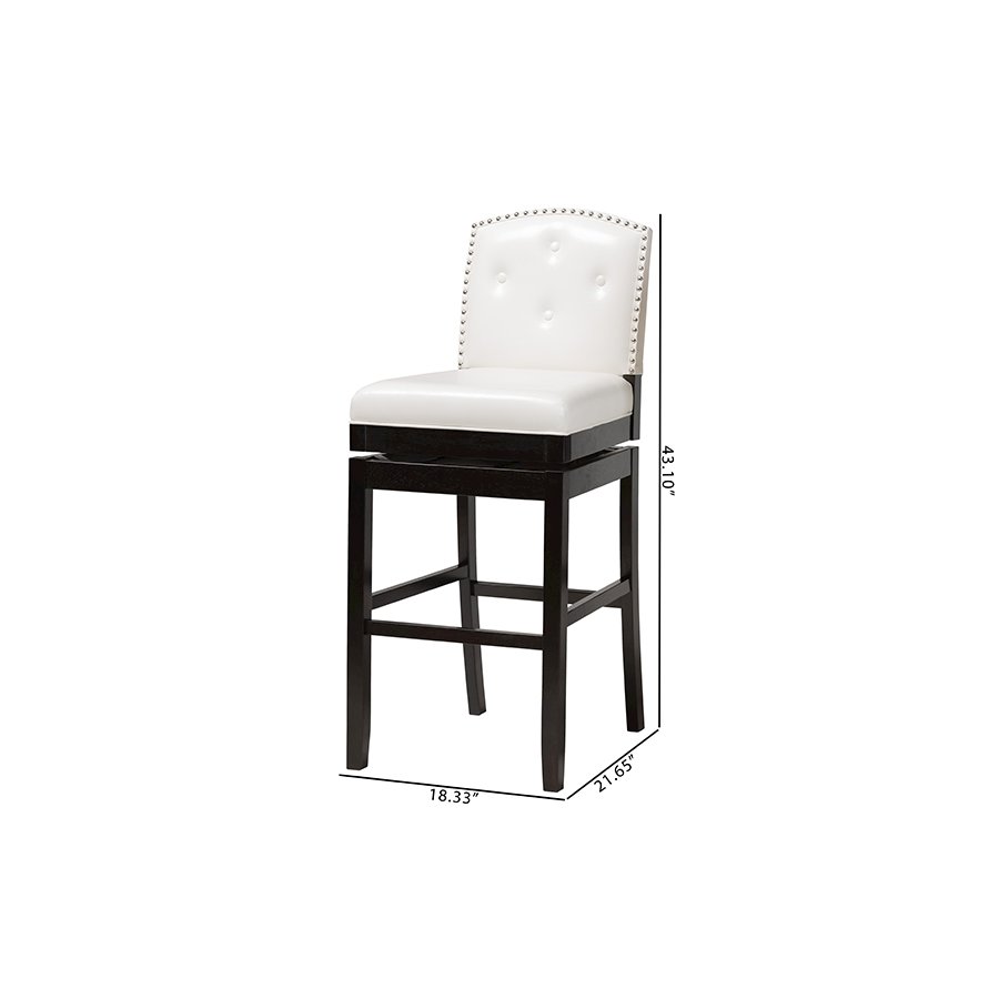 White Faux Leather Button-tufted Upholstered Swivel Bar Stool (Set of 2). Picture 9