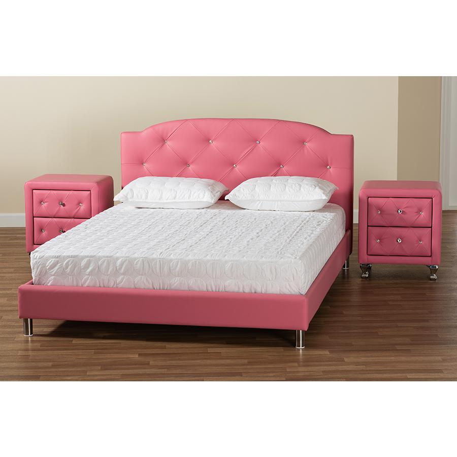 Glam Pink Faux Leather Upholstered Full Size 3-Piece Bedroom Set. Picture 11