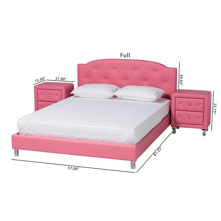 Glam Pink Faux Leather Upholstered Full Size 3-Piece Bedroom Set. Picture 12