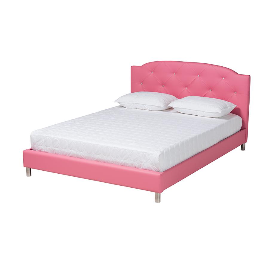 Glam Pink Faux Leather Upholstered Full Size 3-Piece Bedroom Set. Picture 3