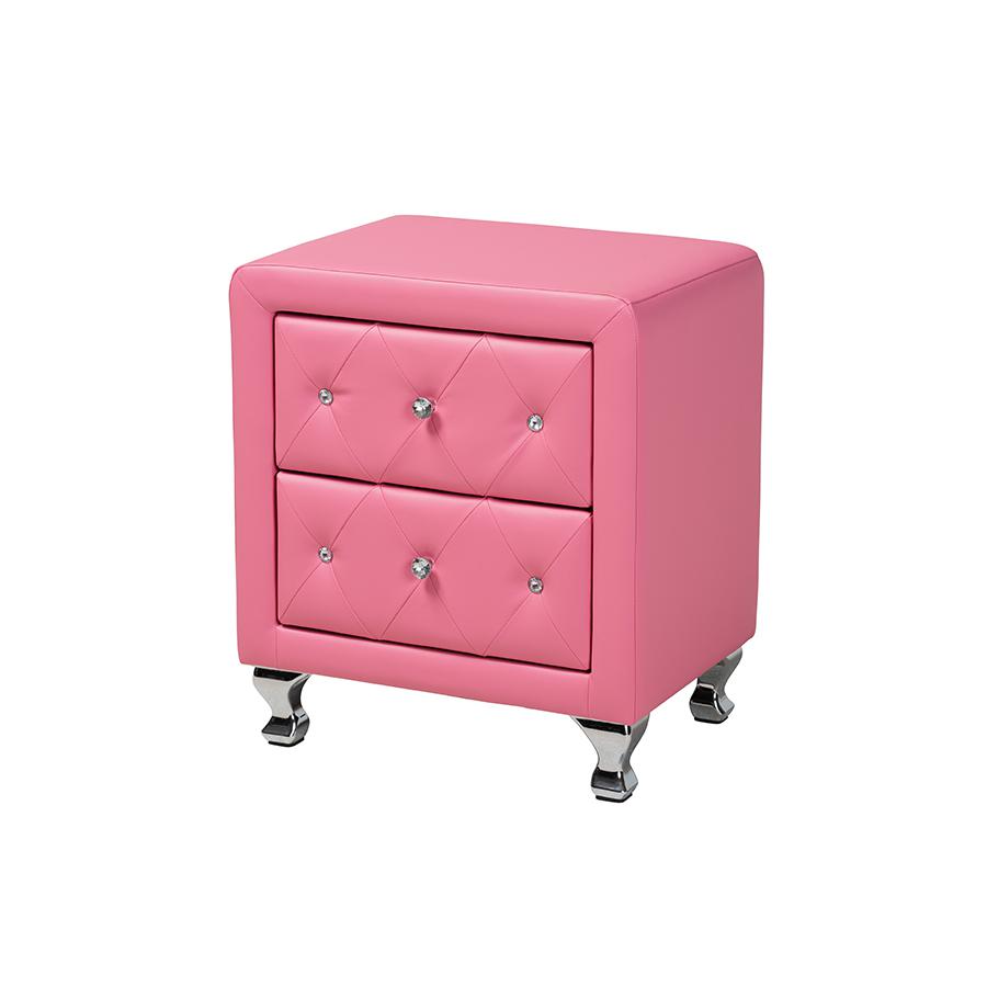 Glam Pink Faux Leather Upholstered Full Size 3-Piece Bedroom Set. Picture 4