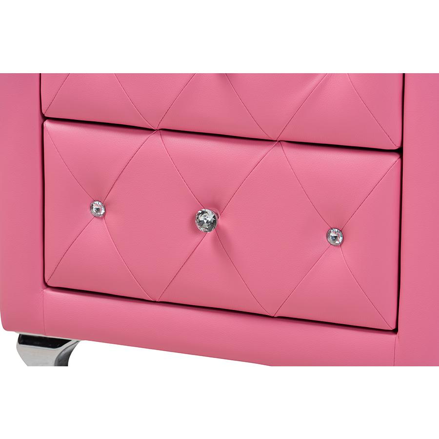 Glam Pink Faux Leather Upholstered Full Size 3-Piece Bedroom Set. Picture 5
