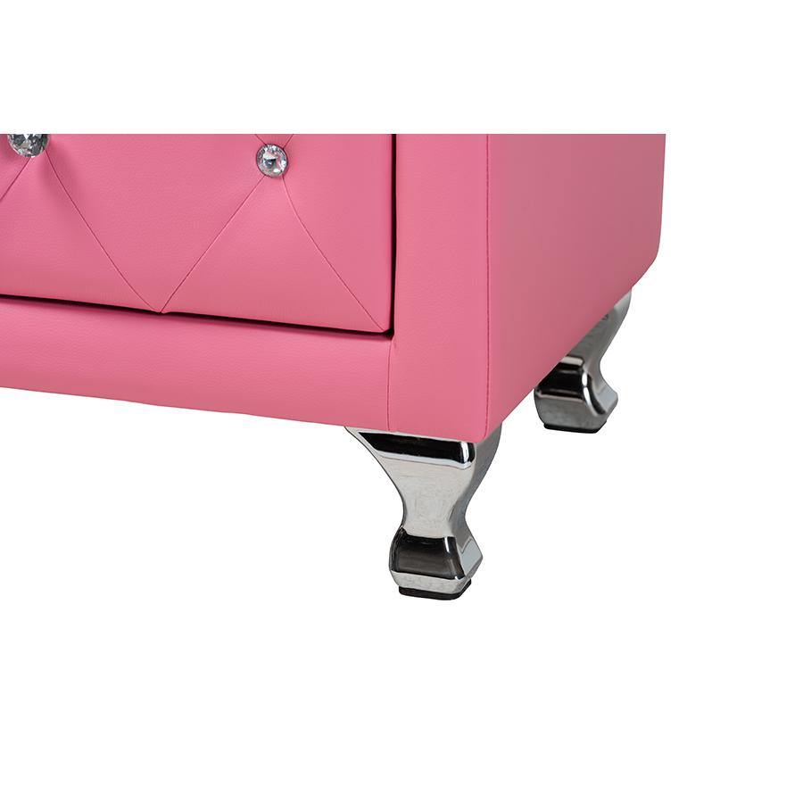 Glam Pink Faux Leather Upholstered Full Size 3-Piece Bedroom Set. Picture 6