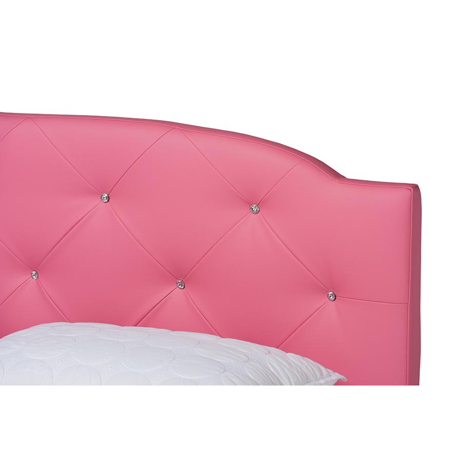 Glam Pink Faux Leather Upholstered Full Size 3-Piece Bedroom Set. Picture 7