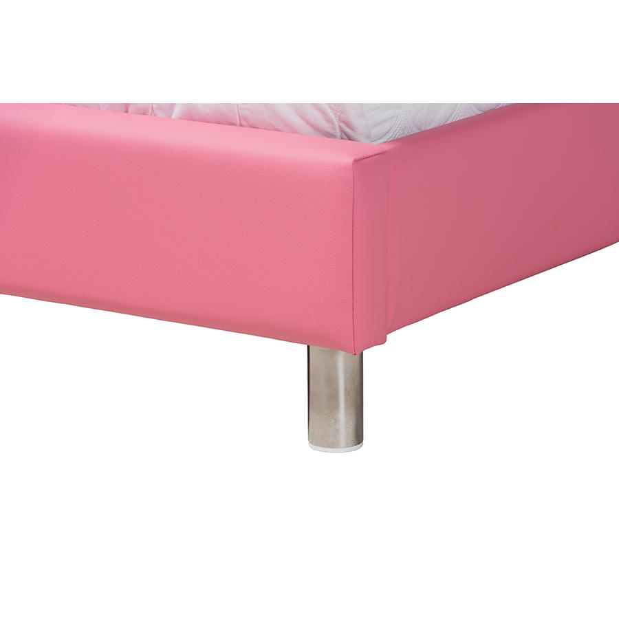Glam Pink Faux Leather Upholstered Full Size 3-Piece Bedroom Set. Picture 8