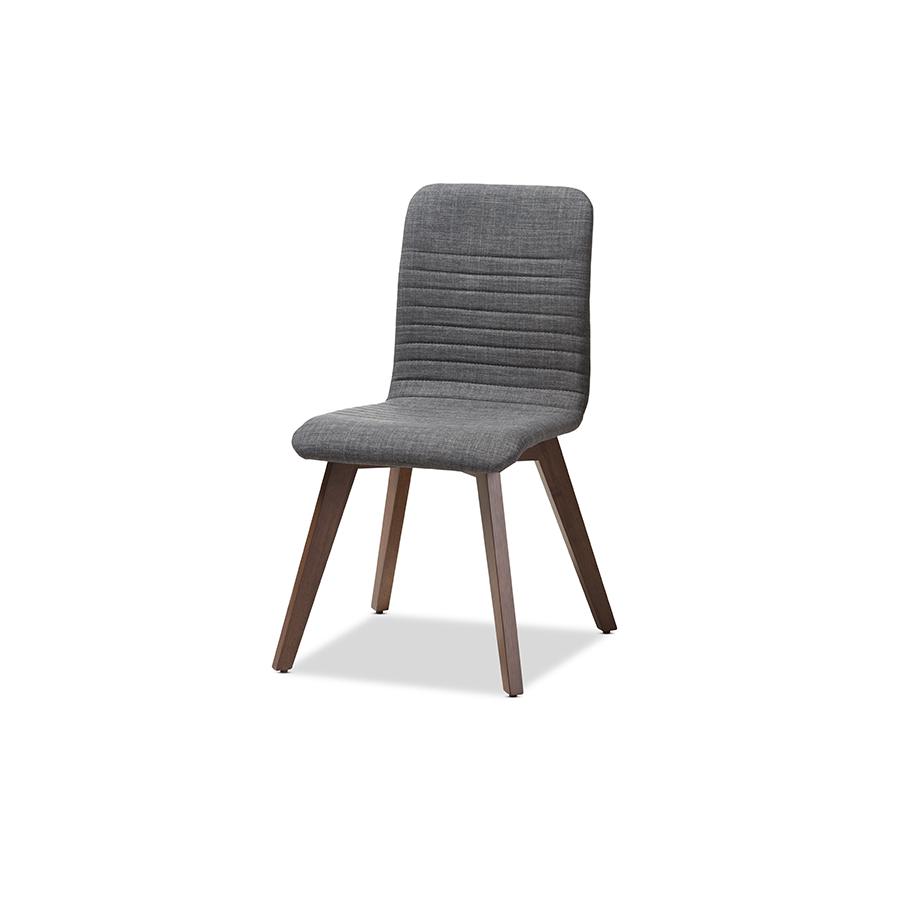 Dark Grey Fabric Upholstered Walnut Wood Finished 5-Piece Dining Set. Picture 2