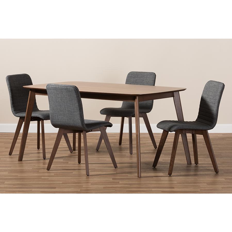 Dark Grey Fabric Upholstered Walnut Wood Finished 5-Piece Dining Set. Picture 5