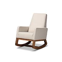 Yashiya Mid-century Retro Modern Light Beige Fabric Upholstered Rocking Chair. Picture 19