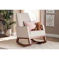 Yashiya Mid-century Retro Modern Light Beige Fabric Upholstered Rocking Chair. Picture 7