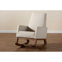 Yashiya Mid-century Retro Modern Light Beige Fabric Upholstered Rocking Chair. Picture 8