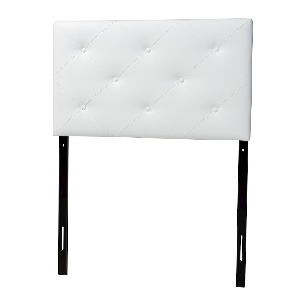White Faux Leather Upholstered Twin Size Headboard. Picture 1