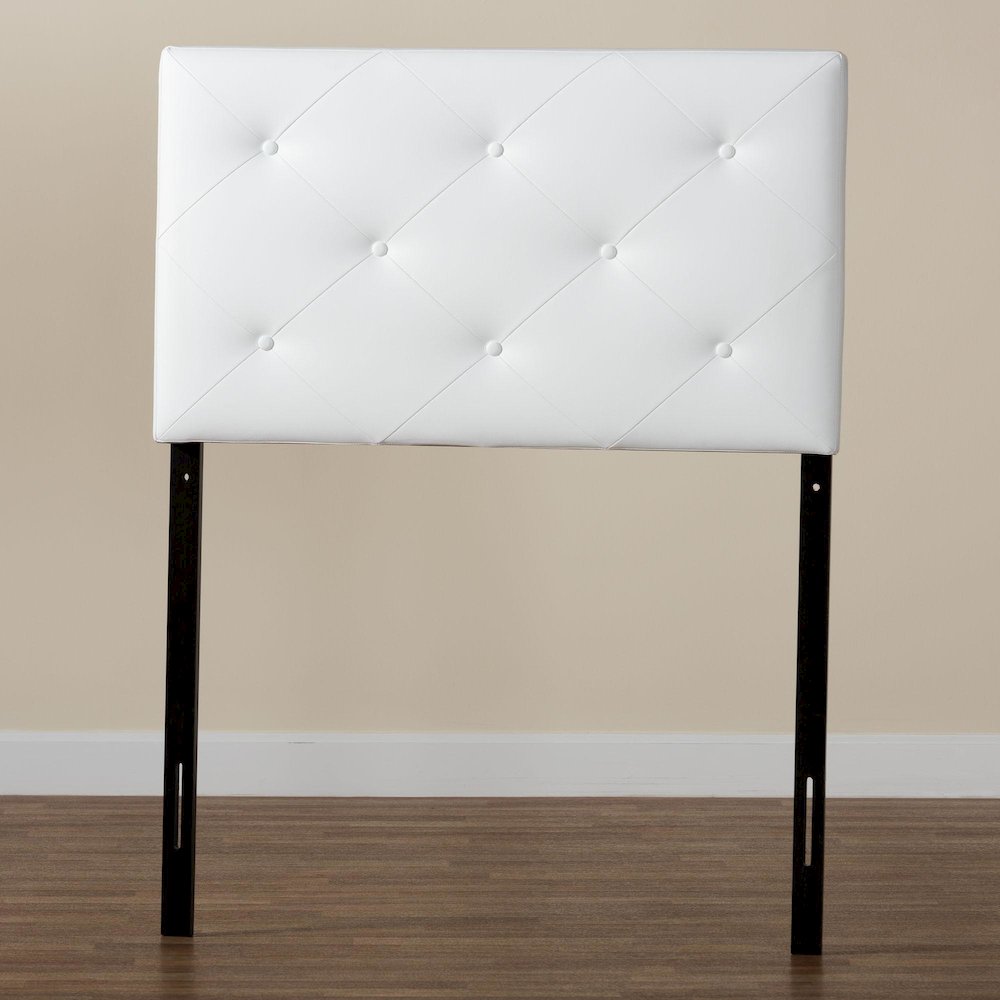 White Faux Leather Upholstered Twin Size Headboard. Picture 6