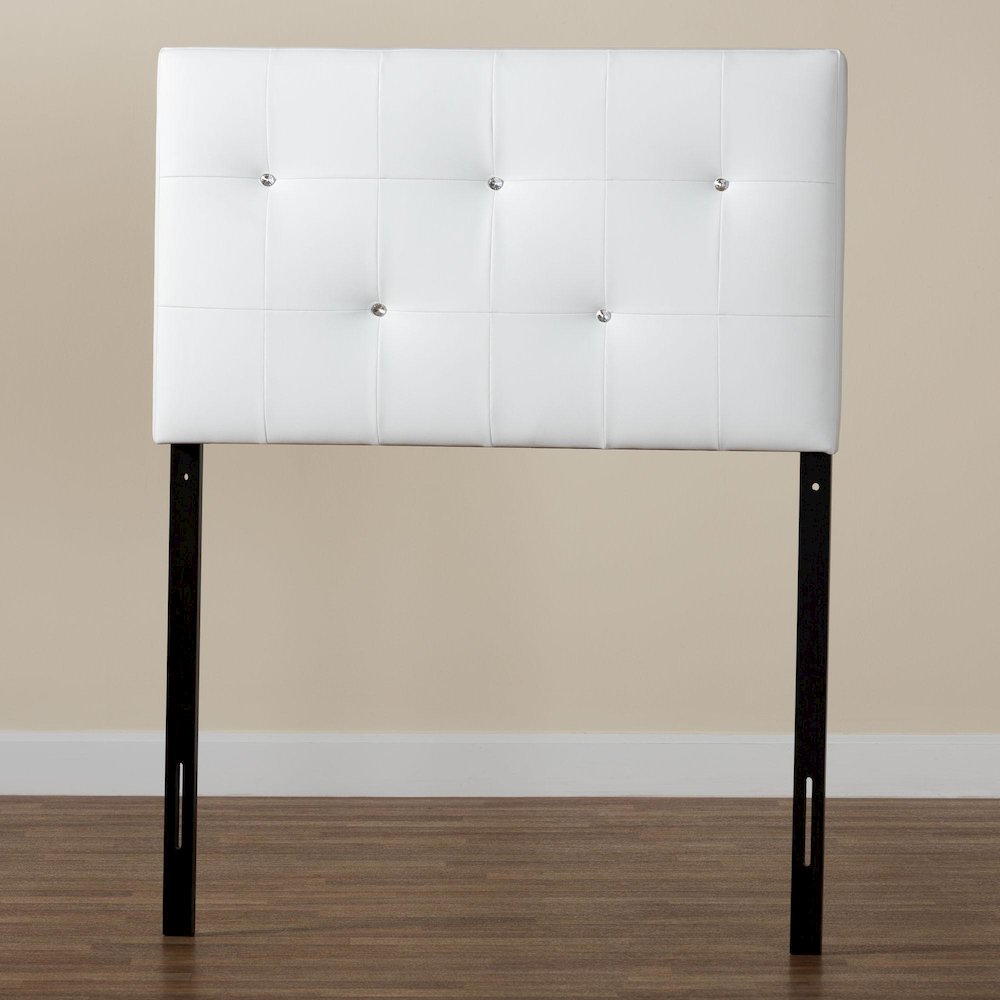 White Faux Leather Upholstered Twin Size Headboard. Picture 6