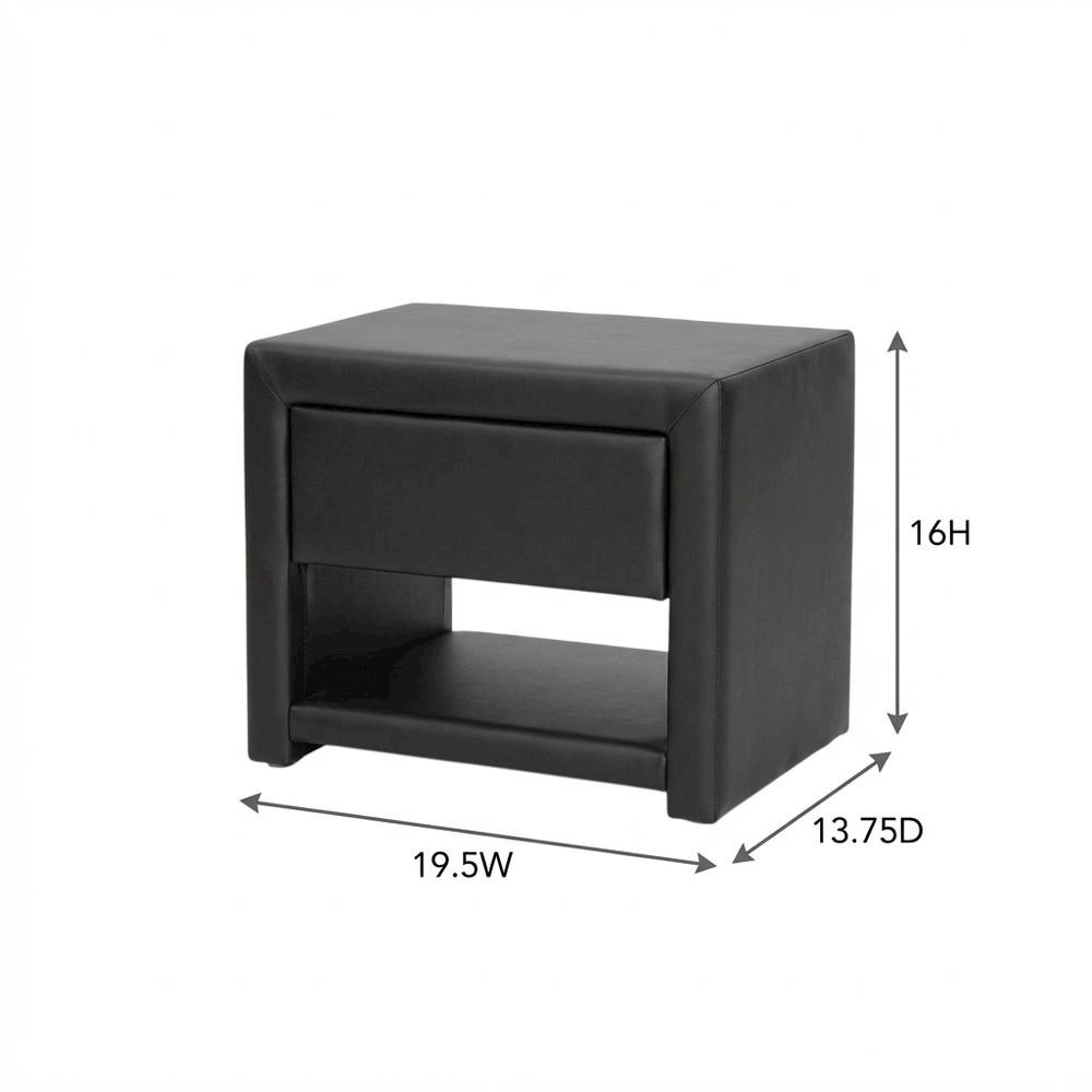 Black Upholstered Nightstand with Faux Leather and Wood Finish. Picture 7