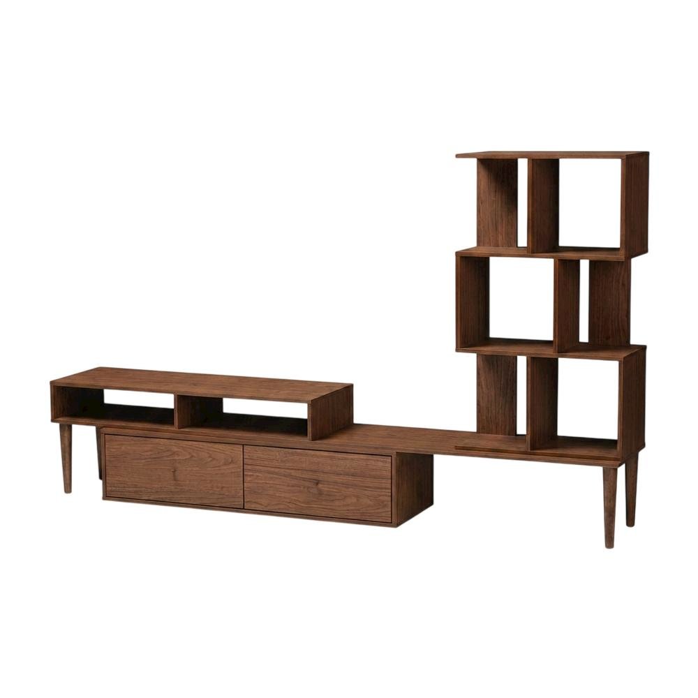 Modern TV Stand with Black Finish, Spacious Storage and Open Shelves. Picture 1