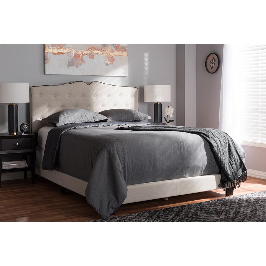 Vivienne Modern and Contemporary Light Beige Fabric Upholstered King Size Bed. Picture 6