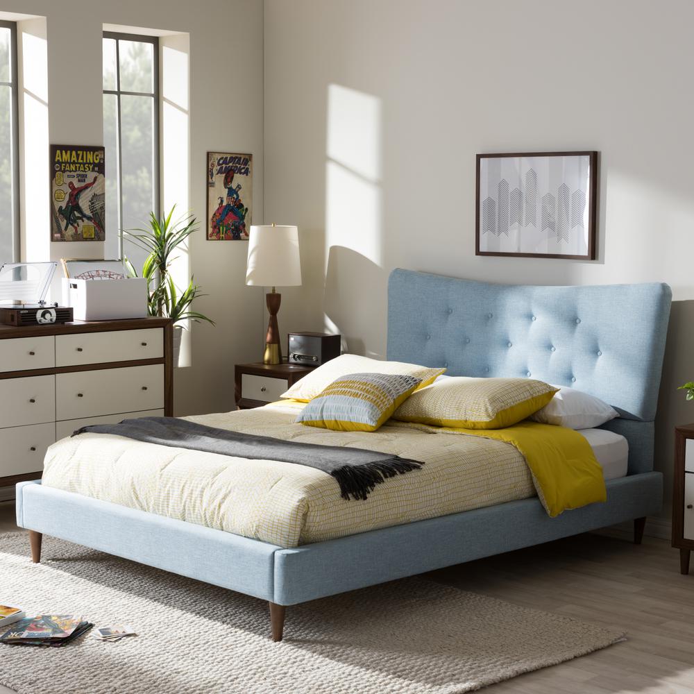 Baxton Studio Hannah Mid-Century Modern Sky Blue King Size Fabric Platform Bed. Picture 10
