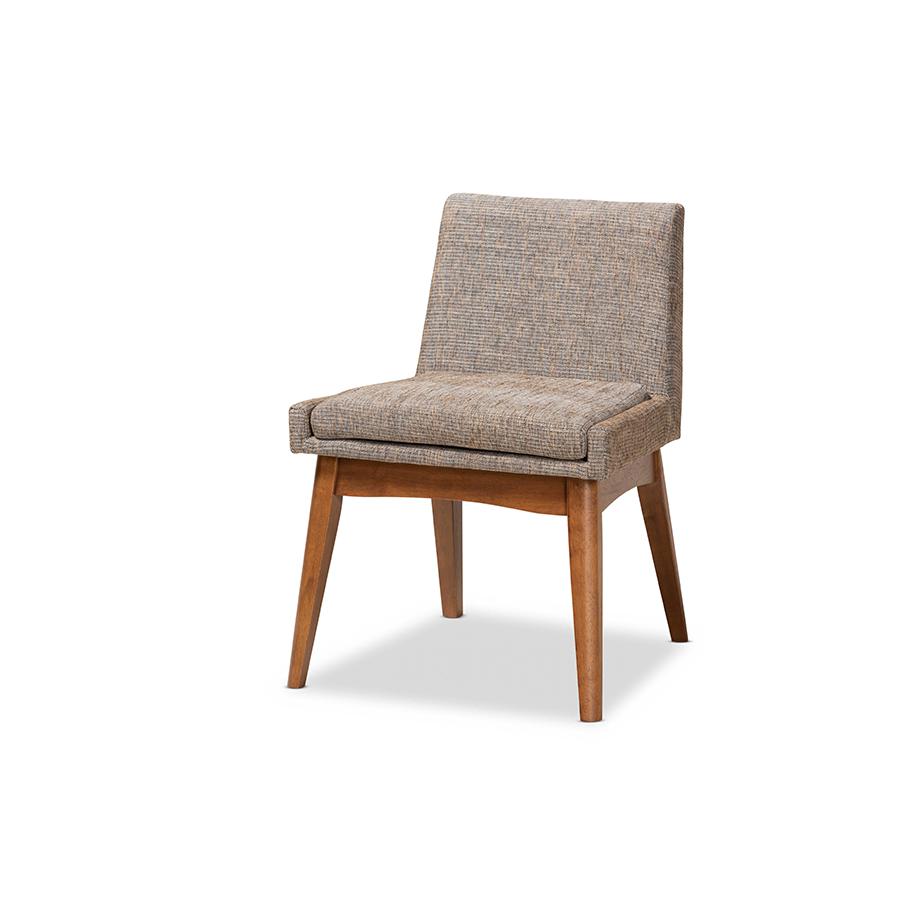 Gravel Fabric Upholstered and Walnut Brown Finished Wood 5-Piece Dining Set. Picture 2