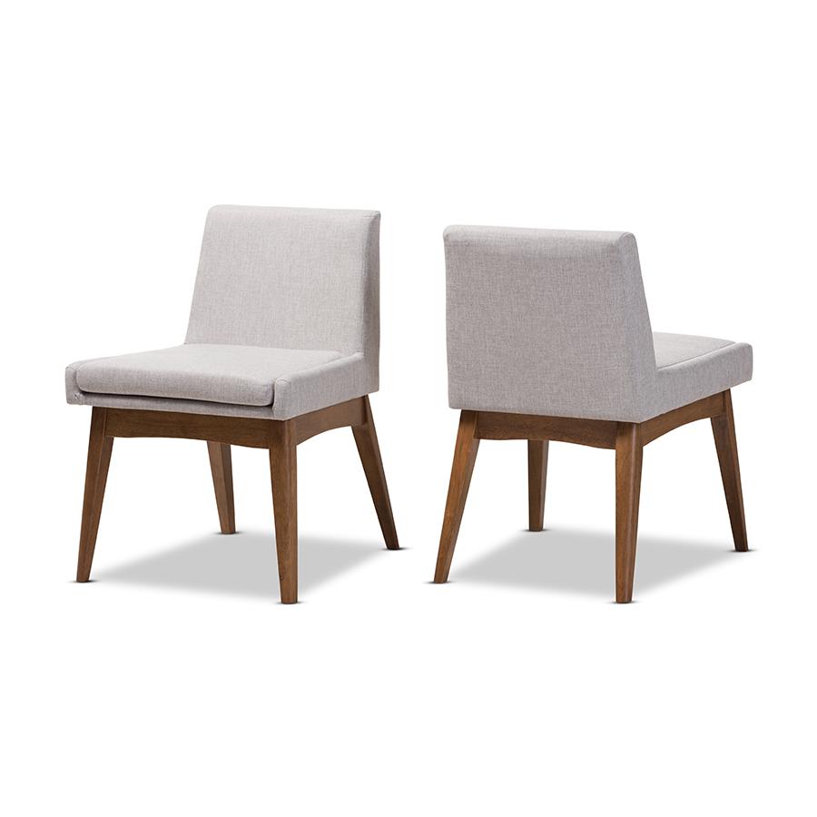 Walnut Wood Finishing Greyish Beige Fabric Dining Side Chair (Set of 2). Picture 1