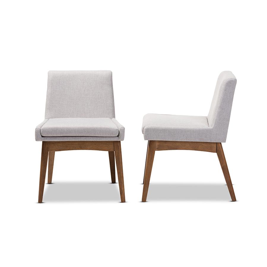 Walnut Wood Finishing Greyish Beige Fabric Dining Side Chair (Set of 2). Picture 3