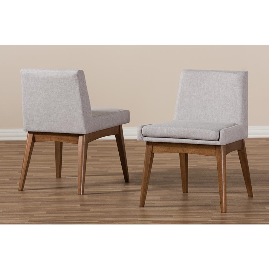 Walnut Wood Finishing Greyish Beige Fabric Dining Side Chair (Set of 2). Picture 6