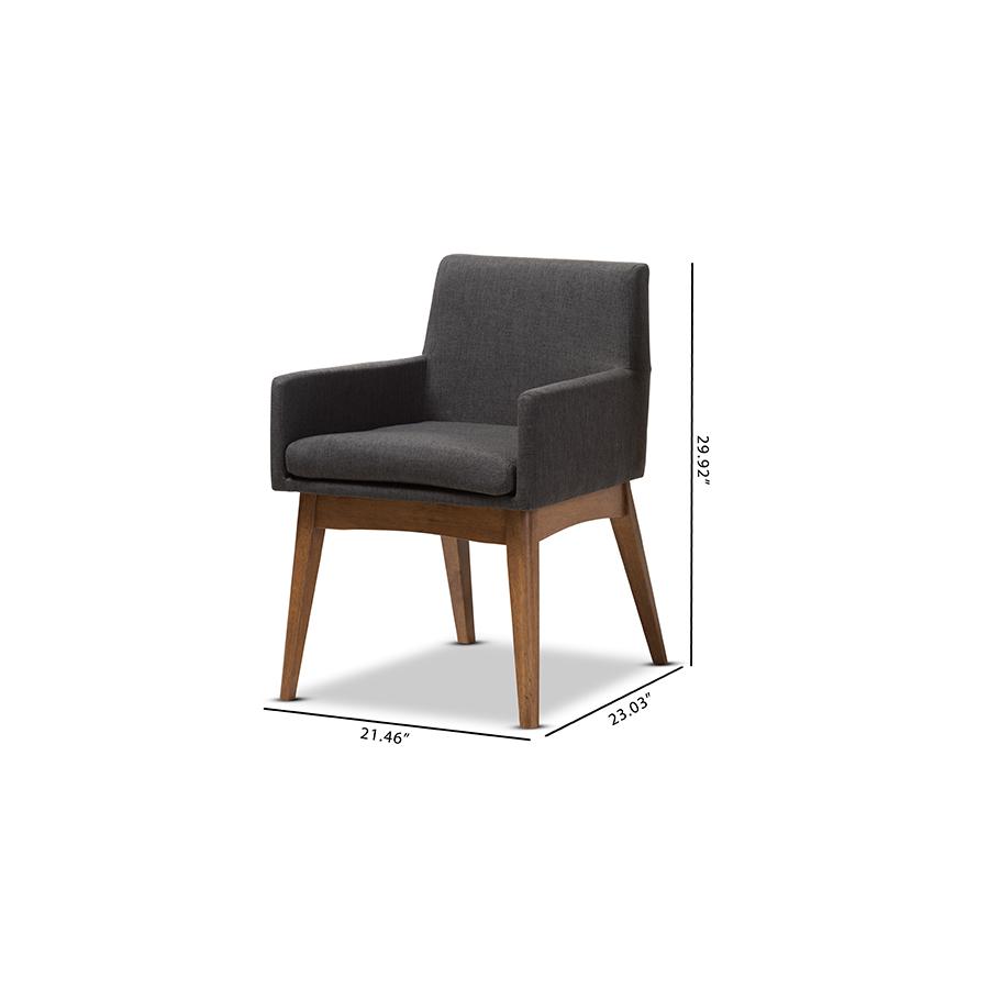 Walnut Wood Finishing Dark Grey Fabric Dining Armchair (Set of 2). Picture 7