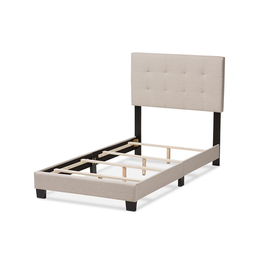 Baxton Studio Brookfield Modern and Contemporary Beige Fabric Twin Size Bed. Picture 3