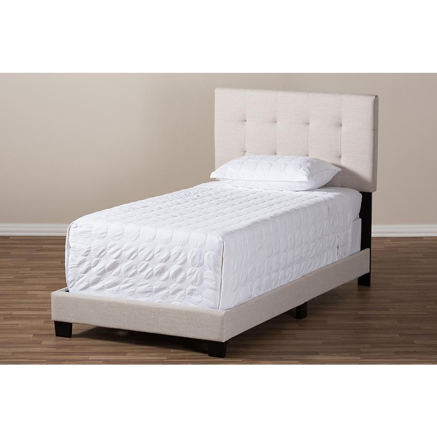 Baxton Studio Brookfield Modern and Contemporary Beige Fabric Twin Size Bed. Picture 7