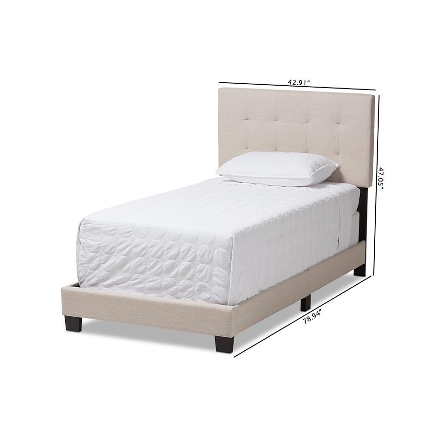 Baxton Studio Brookfield Modern and Contemporary Beige Fabric Twin Size Bed. Picture 8